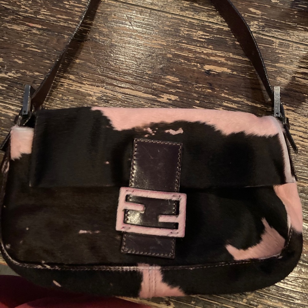 FENDI
Leather-Trimmed Ponyhair Baguette
